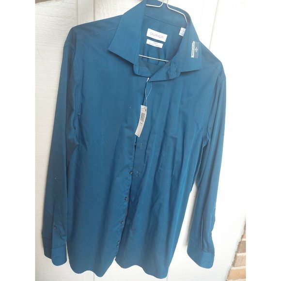Calvin Klein Men's Dress Shirt Regular Fit Non Iro -Med $75 For Less Make Offers - Picture 4 of 10